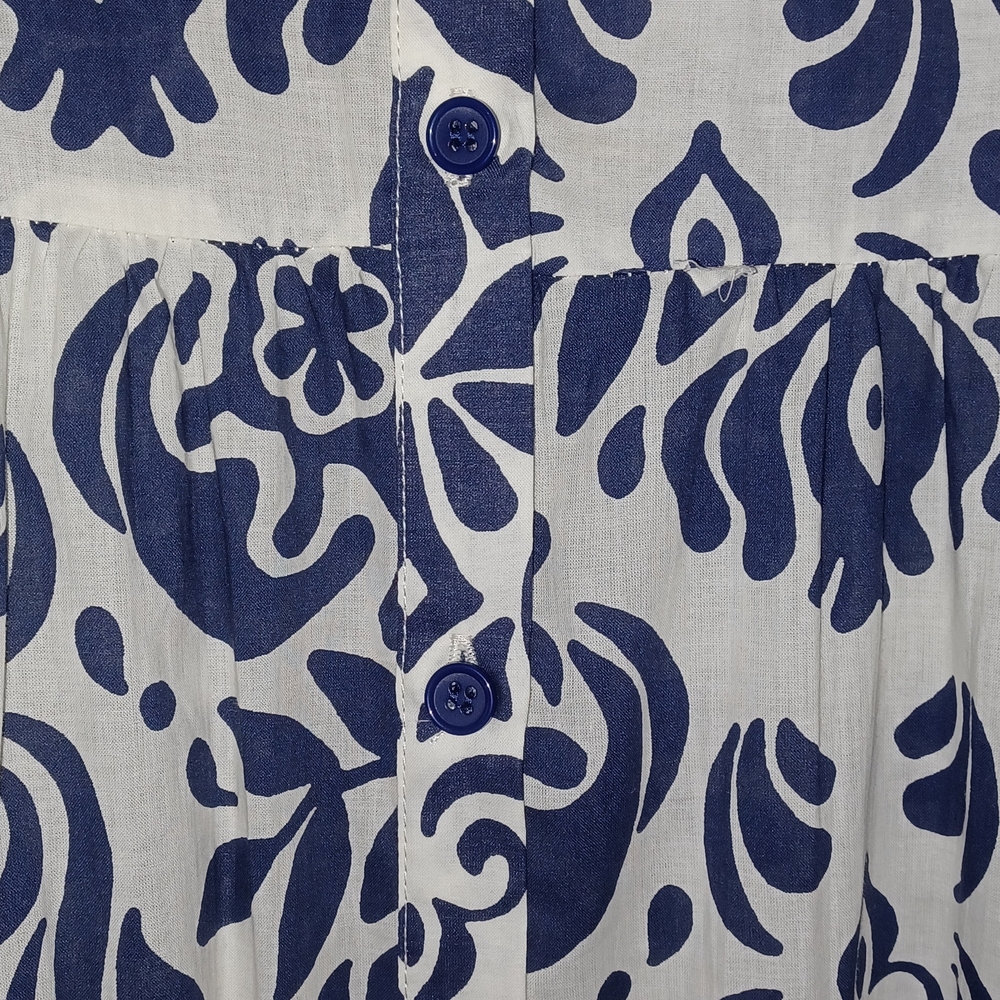 ZARA Blue White Print Midi Shirt Dress 100% Cotton Size XXL Button Down Front - Picture 3 of 5